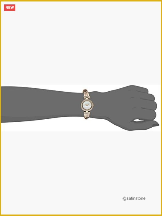 Gold-Tone Bangle Watch Set with Crystal Accents and Mother-of-Pearl Dial main image 4